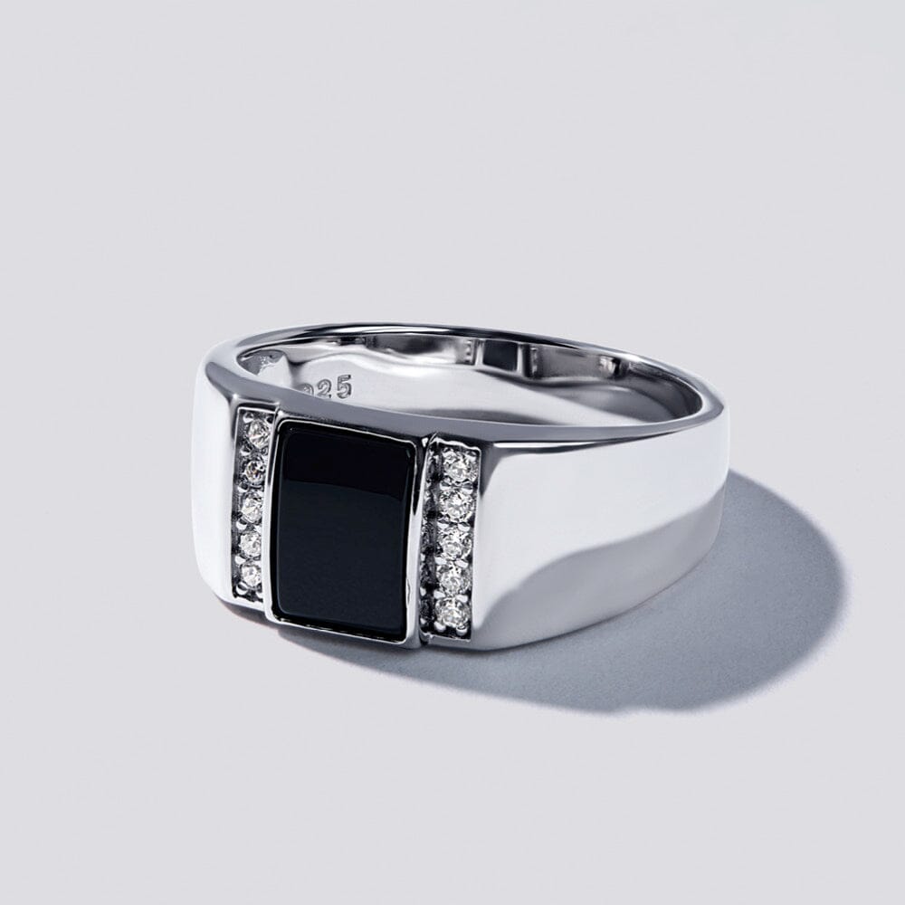 Men's Square Black Plate Ring with Cubic Zirconia in Sterling Silver Rings Bevilles 