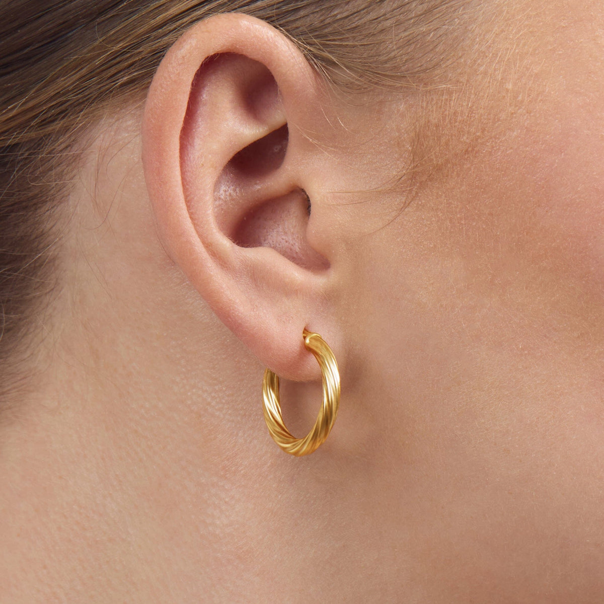 9ct Yellow Gold Silver Infused Twist Hoop Earrings 15mm Earrings Bevilles 