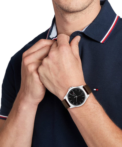 Tommy Hilfiger Norris Dark Brown Leather Black Dial Men's Watch 1710601 Tommy Hilfiger 