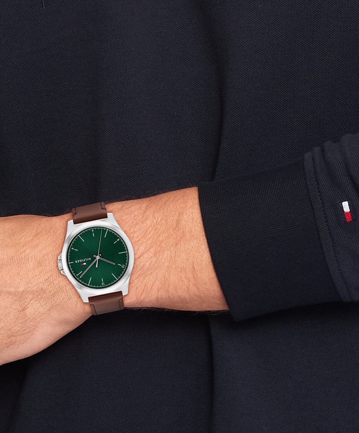 Tommy Hilfiger Norris Brown Leather Green Dial Men's Watch 1710602 Tommy Hilfiger 