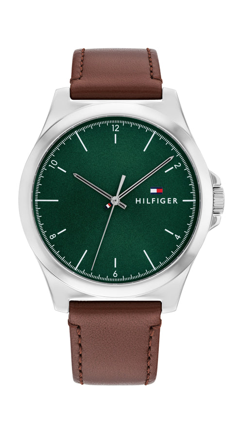 Tommy Hilfiger Norris Brown Leather Green Dial Men's Watch 1710602 Tommy Hilfiger 