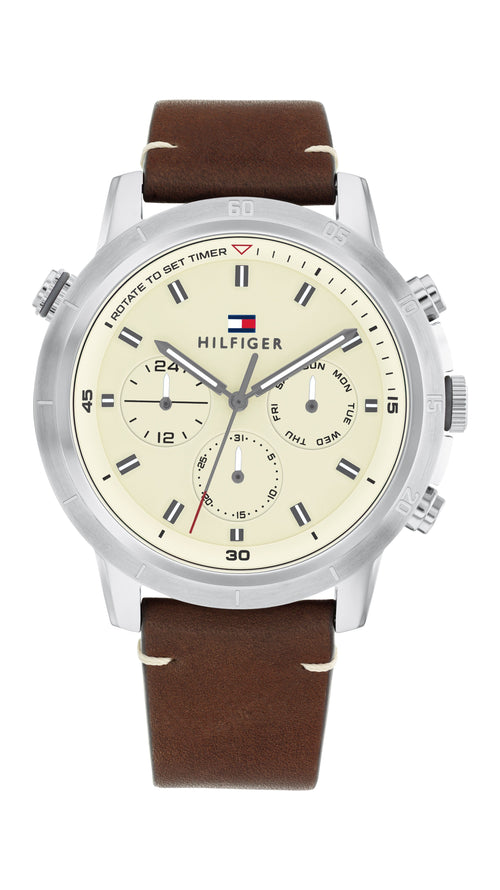 Tommy Hilfiger Troy Dark Brown Leather Parchment Dial Men's Watch 1792102 Tommy Hilfiger 