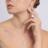 Sterling Silver Cubic Zirconia Swirl Halo Stud Earrings and Necklace Set Jewellery Sets Bevilles 