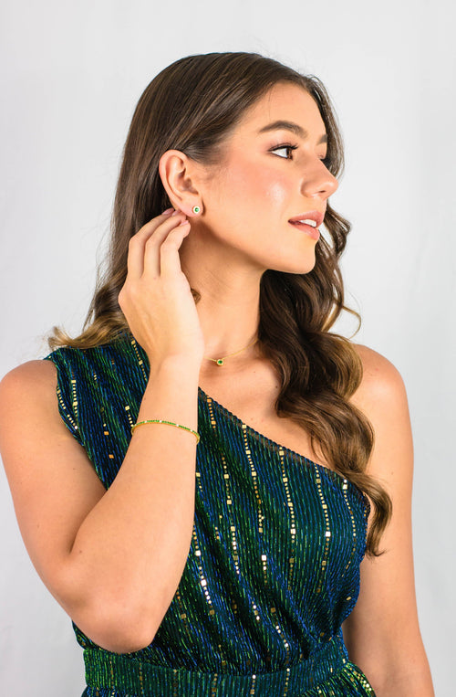 MILESTONE EMERALD HALO PENDANT IN GOLD Bevilles Jewellers 