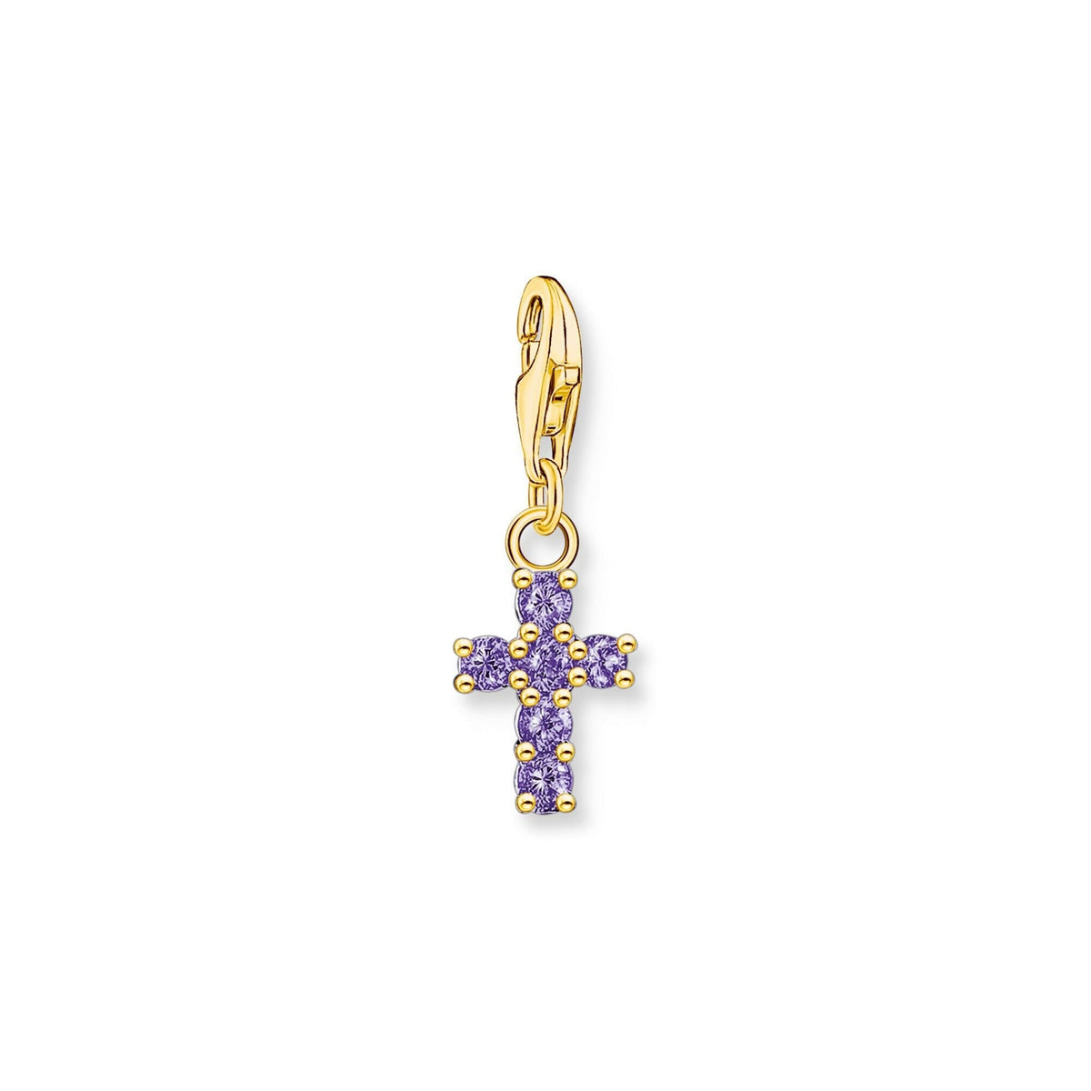 THOMAS SABO Gold Cross Charm Pendant with Amethyst-Coloured Stones Charm Pendants THOMAS SABO Charmista 