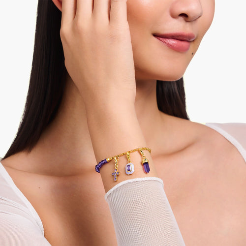 THOMAS SABO Gold Cross Charm Pendant with Amethyst-Coloured Stones Charm Pendants THOMAS SABO Charmista 