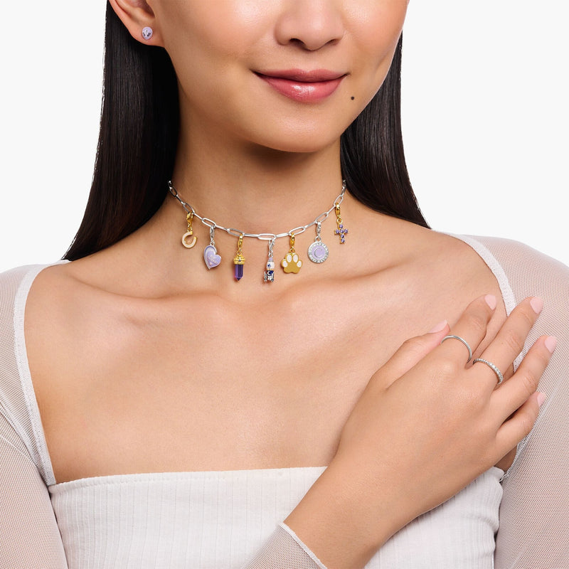 THOMAS SABO Gold Cross Charm Pendant with Amethyst-Coloured Stones Charm Pendants THOMAS SABO Charmista 