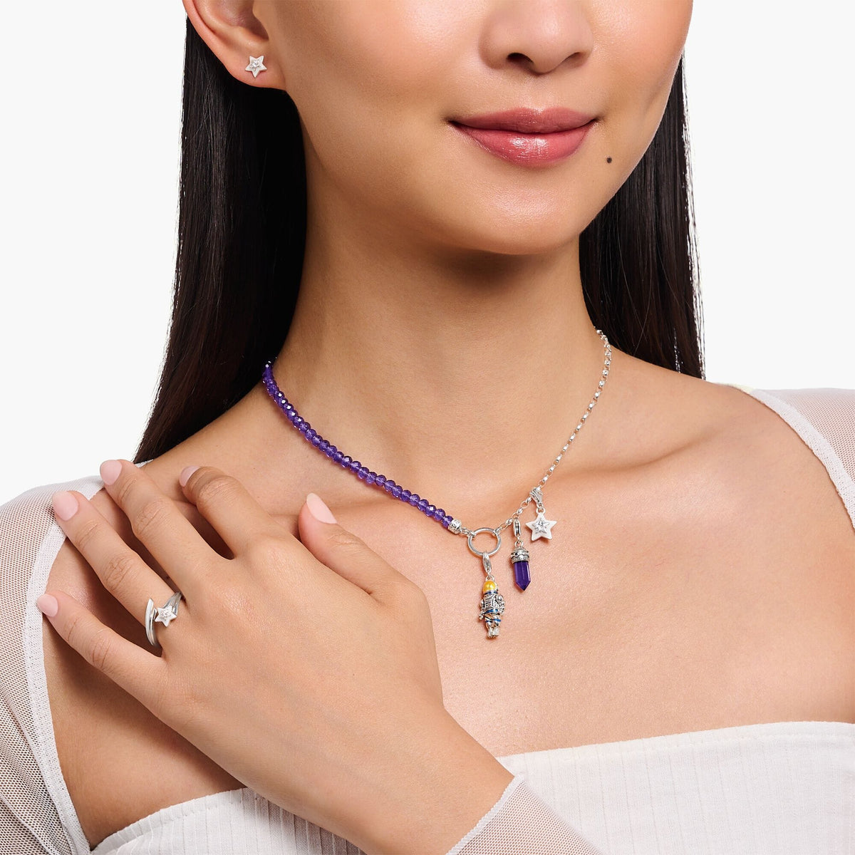 THOMAS SABO Charm Pendant Star with White Stones and White Cold Enamel Charm Pendants THOMAS SABO Charmista 