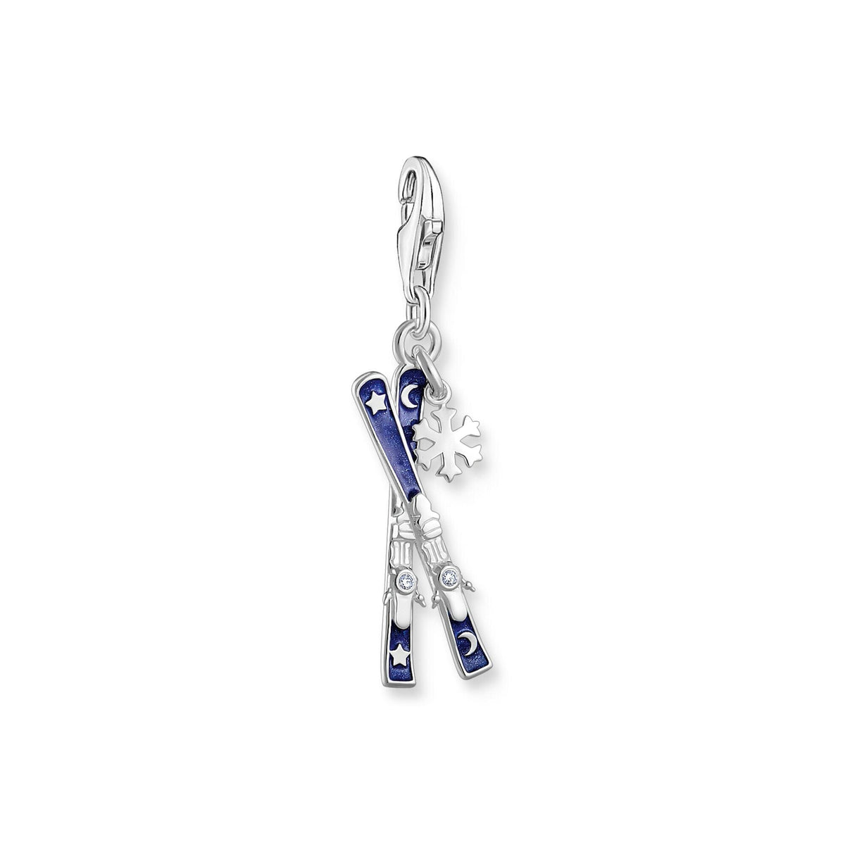 THOMAS SABO Silver Charm Blue Skis With Snowflake Charm Charm Pendants THOMAS SABO Charmista 