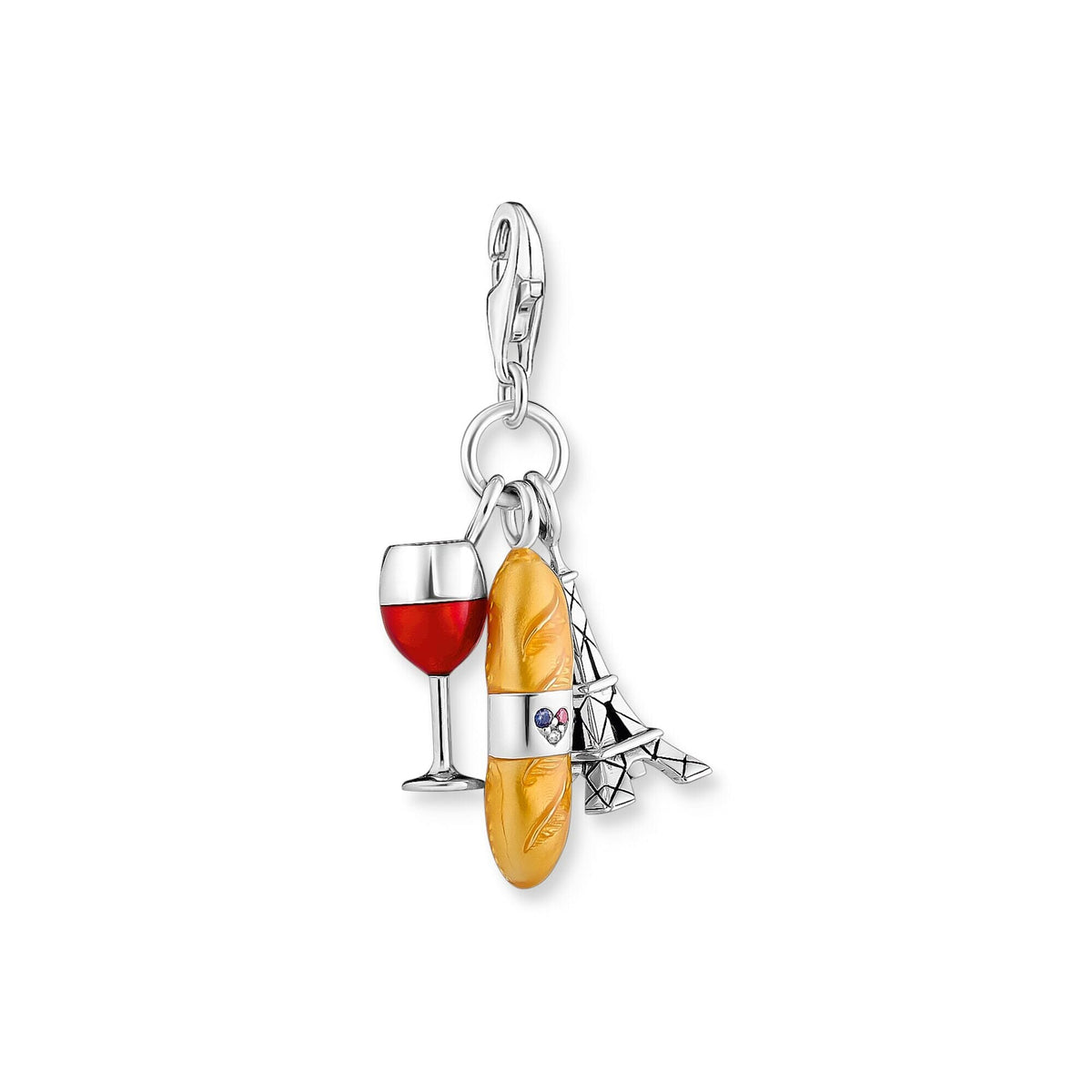 THOMAS SABO Charm Pendant with Red Wine Glass, Eiffel Tower & Baguette Charms Thomas Sabo 