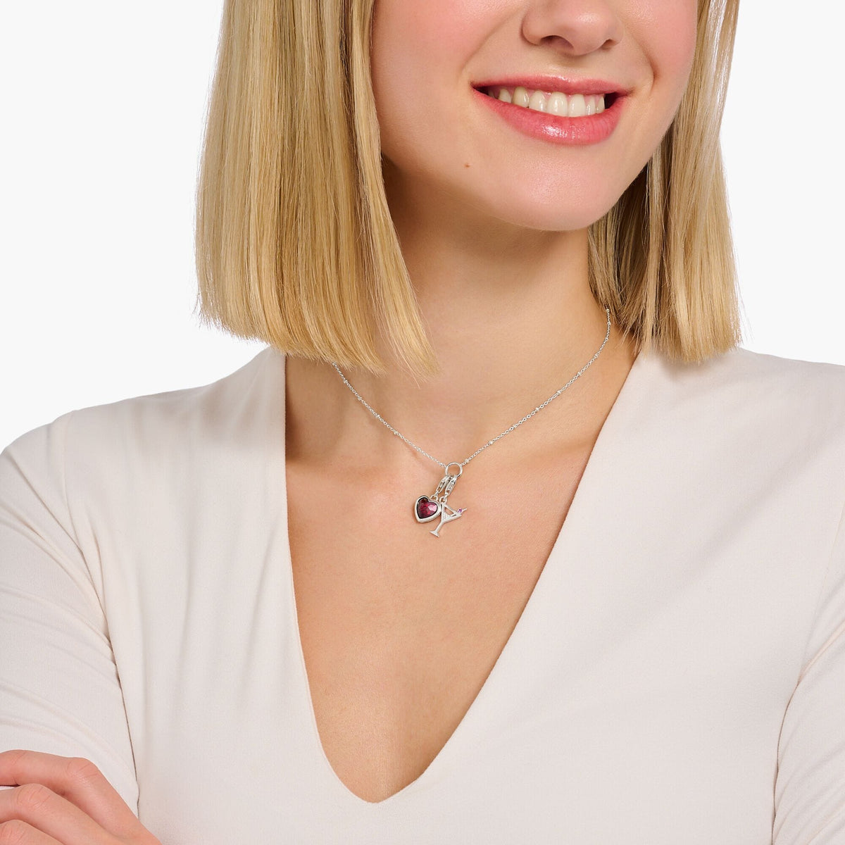 THOMAS SABO Charm Pendant Red Stone in Heart-Shape Charm Pendants THOMAS SABO Charmista 