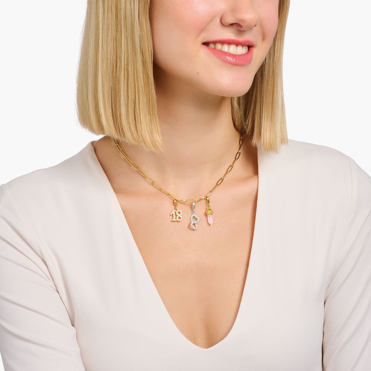 THOMAS SABO Charm Pendant Rose Quartz Gold Charm Pendants Thomas Sabo 