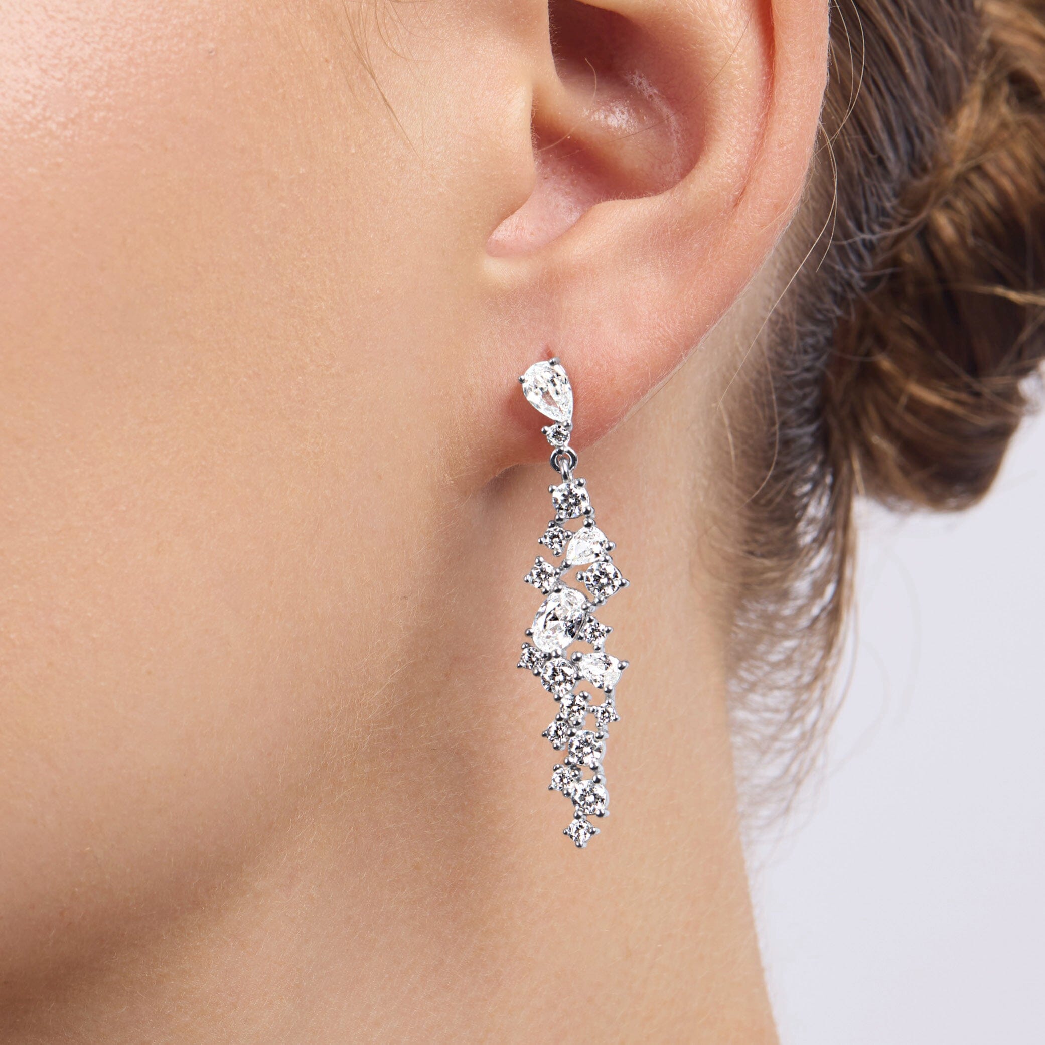 44mm Sterling Silver Waterfall Drop Stud Earrings with Cubic Zirconia