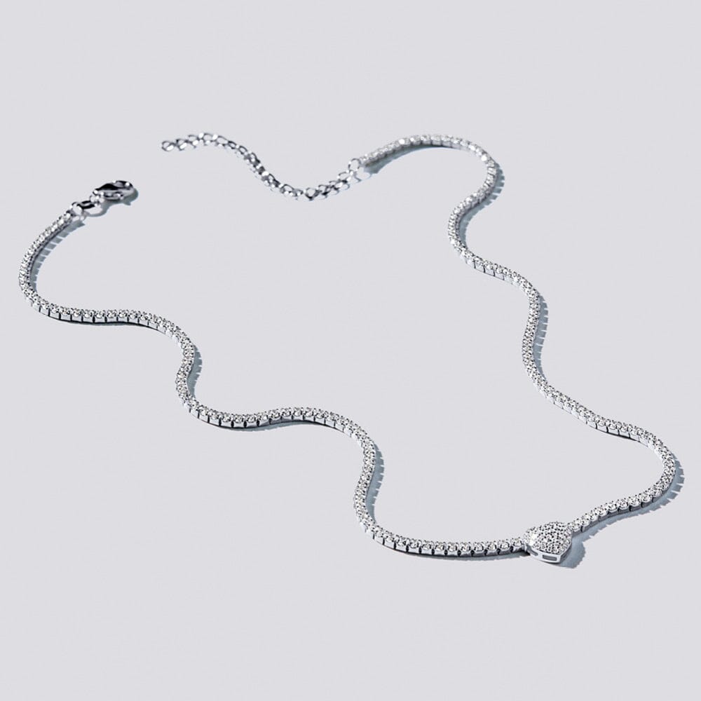 38cm Pave Heart Necklace with Cubic Zirconia in Sterling Silver