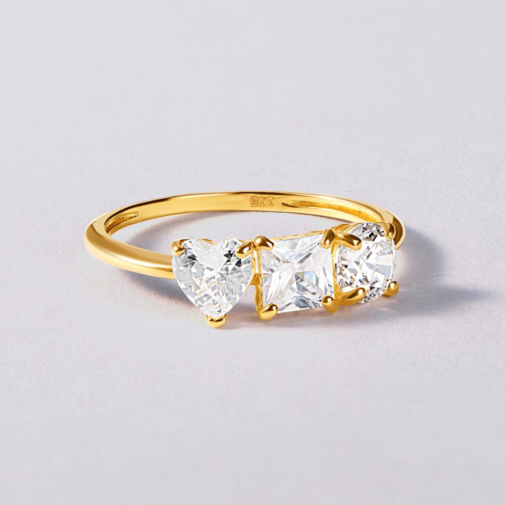 Trio Stone Ring with Cubic Zirconia in 9ct Yellow Gold Bevilles Jewellers 