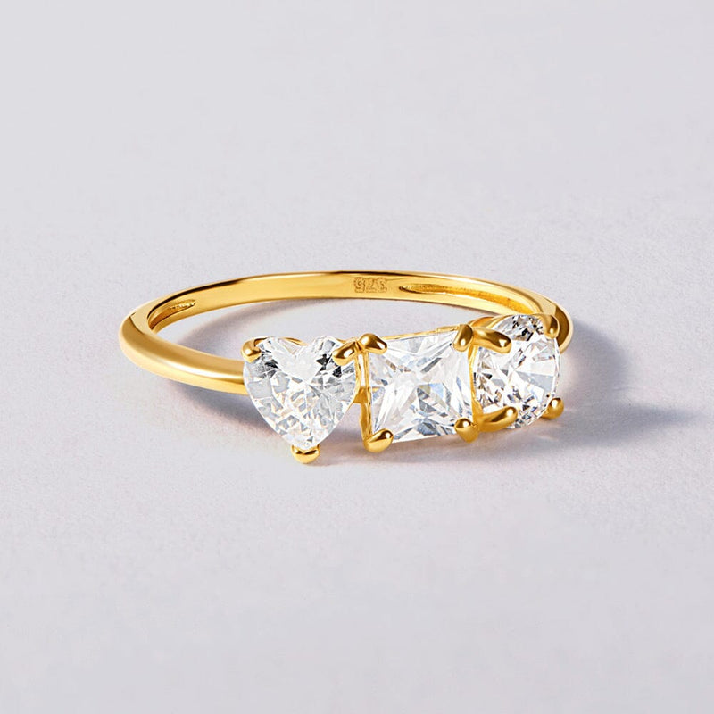 Trio Stone Ring with Cubic Zirconia in 9ct Yellow Gold Bevilles Jewellers 