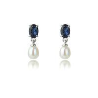 OCEANS WHITSUNDAYS FRESHWATER PEARL EARRINGS SAPPHIRE BLUE Bevilles Jewellers 