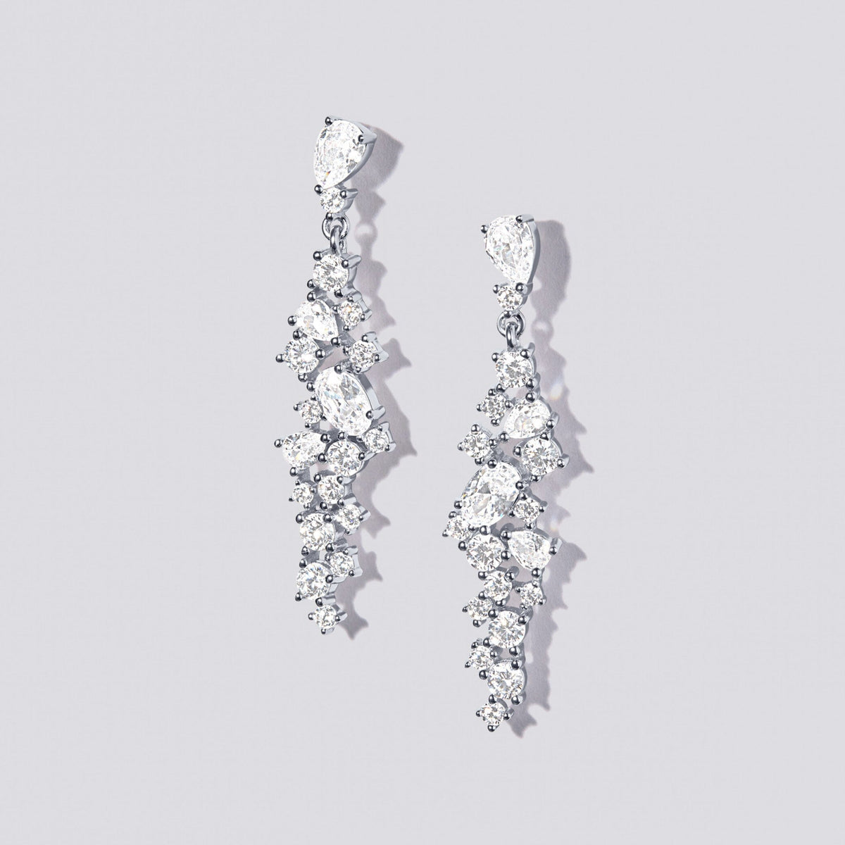 44mm Sterling Silver Waterfall Drop Stud Earrings with Cubic Zirconia Earrings Bevilles 