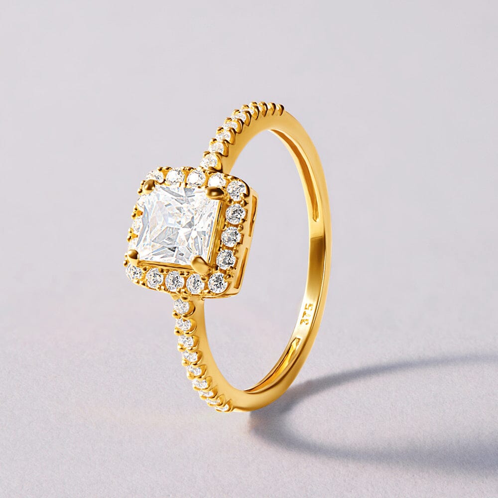 Square Set Surround Ring with Cubic Zirconia in 9ct Yellow Gold Bevilles Jewellers 