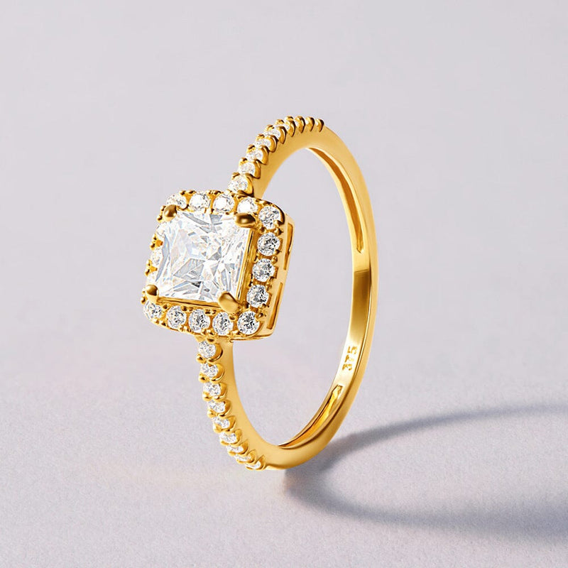 Square Set Surround Ring with Cubic Zirconia in 9ct Yellow Gold Bevilles Jewellers 