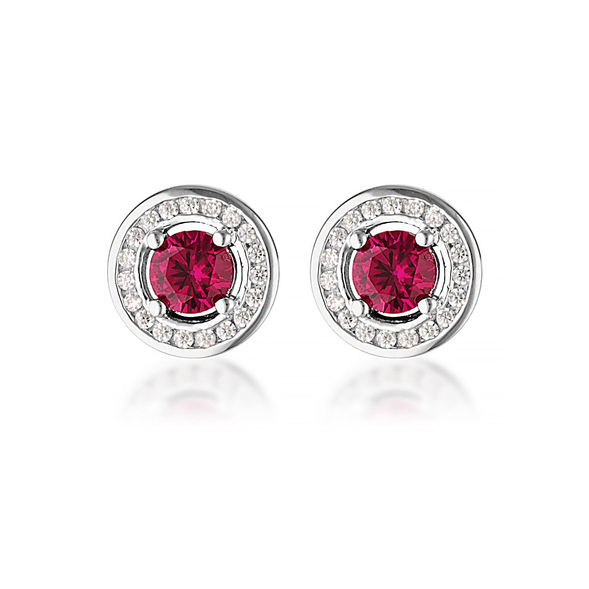 MILESTONE RUBY HALO EARRINGS IN SILVER Bevilles Jewellers 