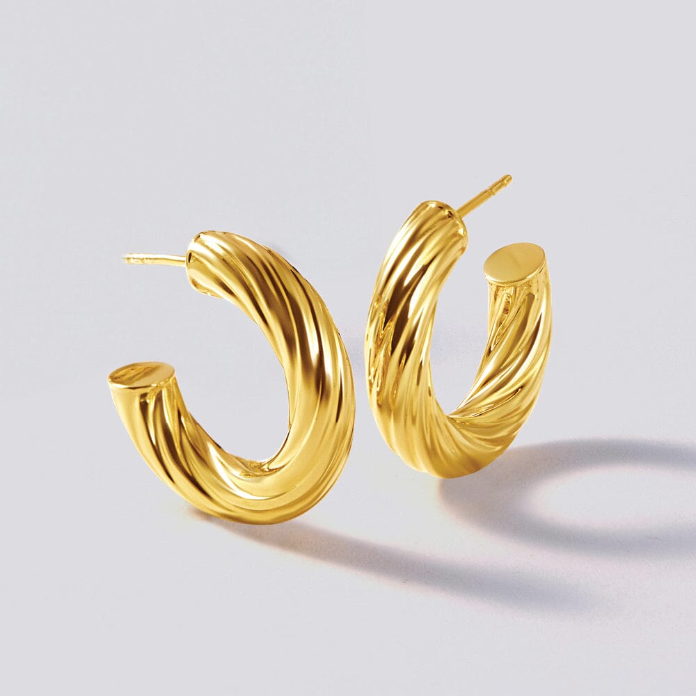 9ct Yellow Gold Silver Infused Medium Twist Chunky Hoop Earrings Earrings Bevilles Jewellers 