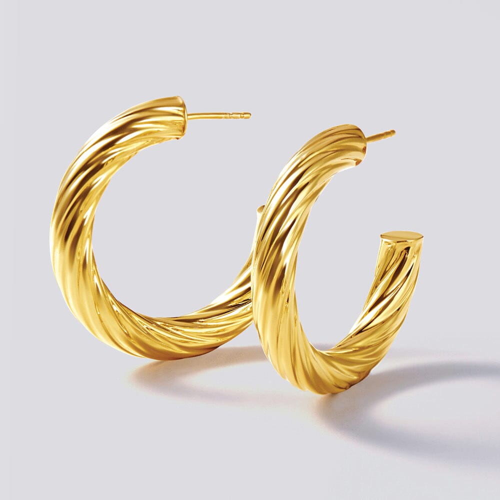 9ct Yellow Gold Silver Infused Large Twist Chunky Hoop Earrings Earrings Bevilles Jewellers 