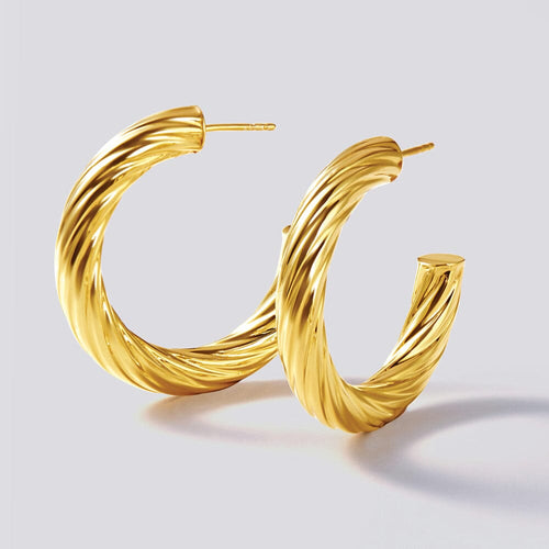 9ct Yellow Gold Silver Infused Large Twist Chunky Hoop Earrings Earrings Bevilles Jewellers 