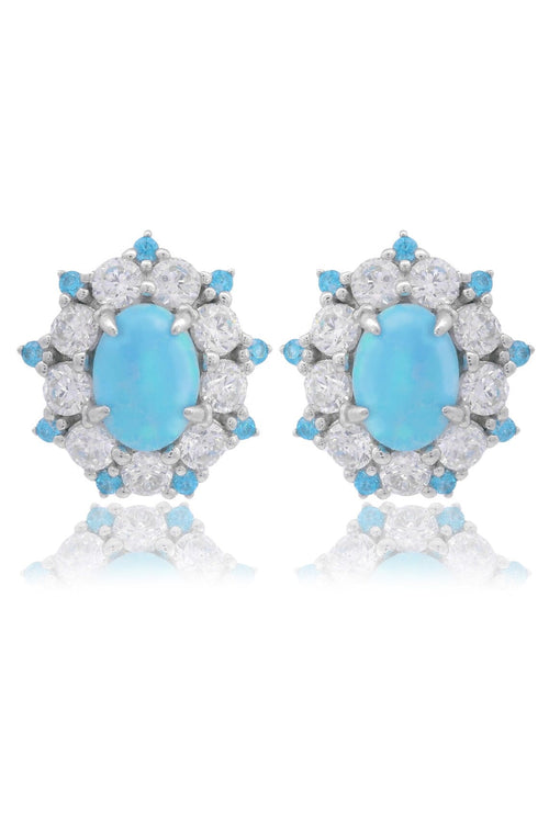 OPAL GLOW BARANGAROO BLUE CREATED OPAL EARRINGS Bevilles Jewellers 