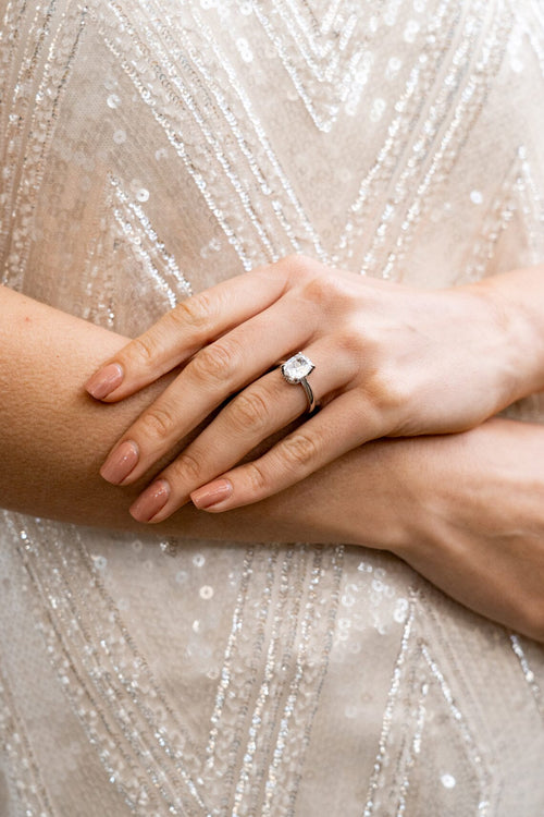 SYDNEY SOIRÉE ELAINE CUSHION CUT RING SILVER Bevilles Jewellers 
