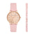 Armani Exchange Three-Hand Pink Leather Watch and Bracelet Set AX7150SET