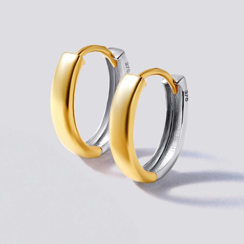 9ct Yellow Gold Two Tone Oval Huggie Hoop Earrings Bevilles Jewellers 