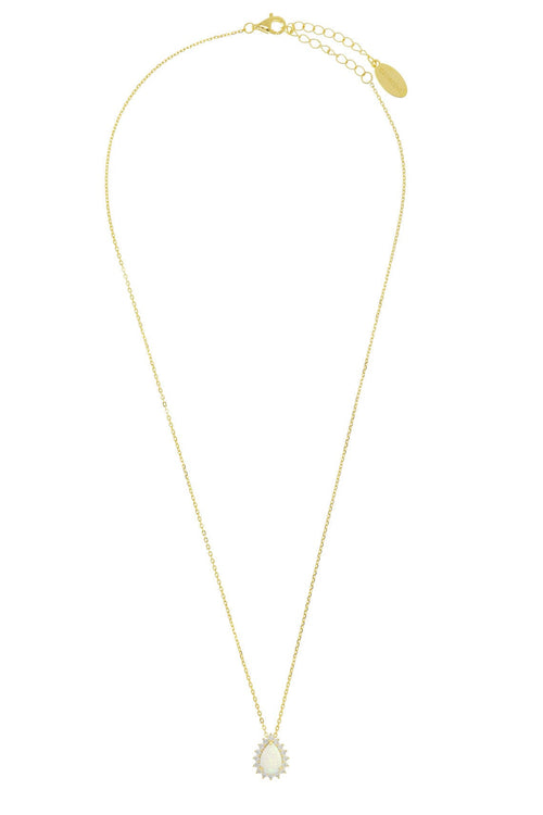 OPAL GLOW ROZELLE WHITE CREATED OPAL PENDANT GOLD Bevilles Jewellers 