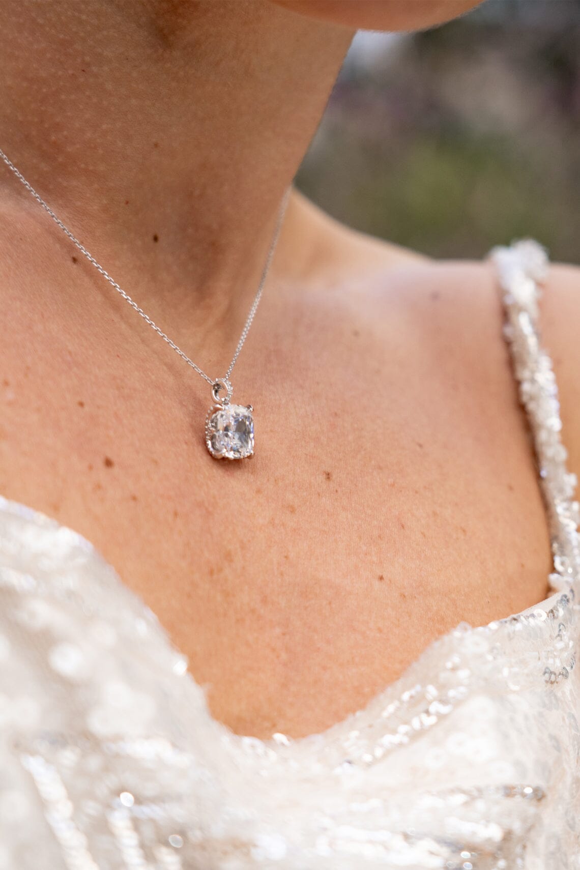 SYDNEY SOIRÉE ELAINE CUSHION CUT PENDANT SILVER Bevilles Jewellers 