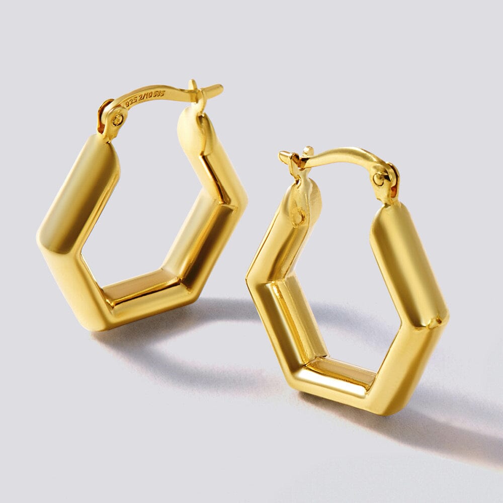 9ct Yellow Gold Silver Filled Mini Hexagonal Hoop Earrings Bevilles Jewellers 