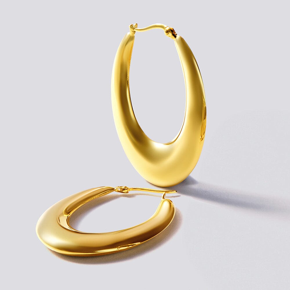 9ct Yellow Gold Silver Filled Bold Tube Knife Edged Oval Hoop Earrings Bevilles Jewellers 