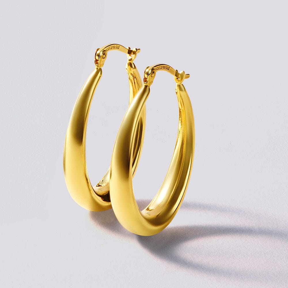 9ct Yellow Gold Silver Filled Tubular Graduated Oval Hoop Earrings Bevilles Jewellers 