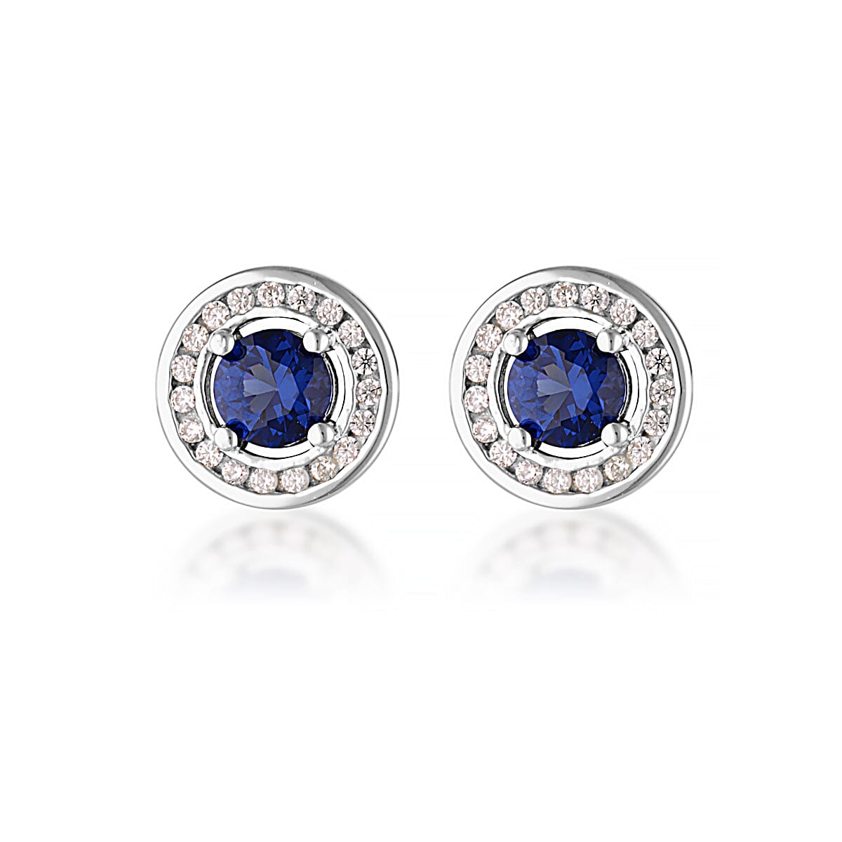 MILESTONE SAPPHIRE HALO EARRINGS IN SILVER Bevilles Jewellers 