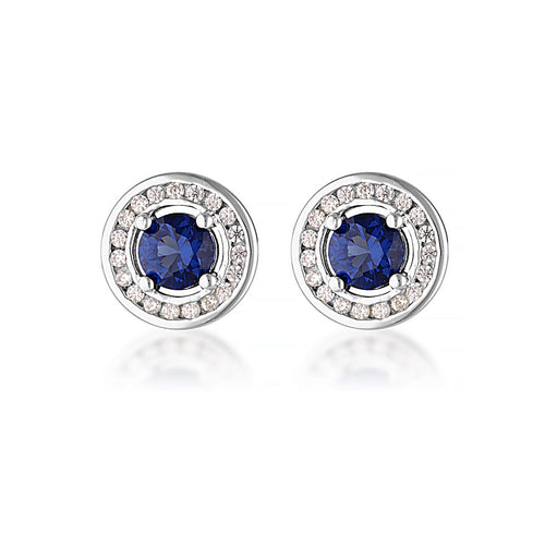 MILESTONE SAPPHIRE HALO EARRINGS IN SILVER Bevilles Jewellers 