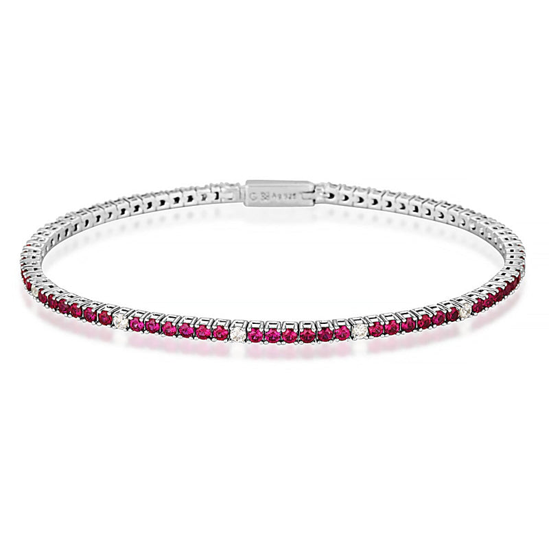 MILESTONE RUBY 2MM TENNIS BRACELET IN SILVER Bevilles Jewellers 