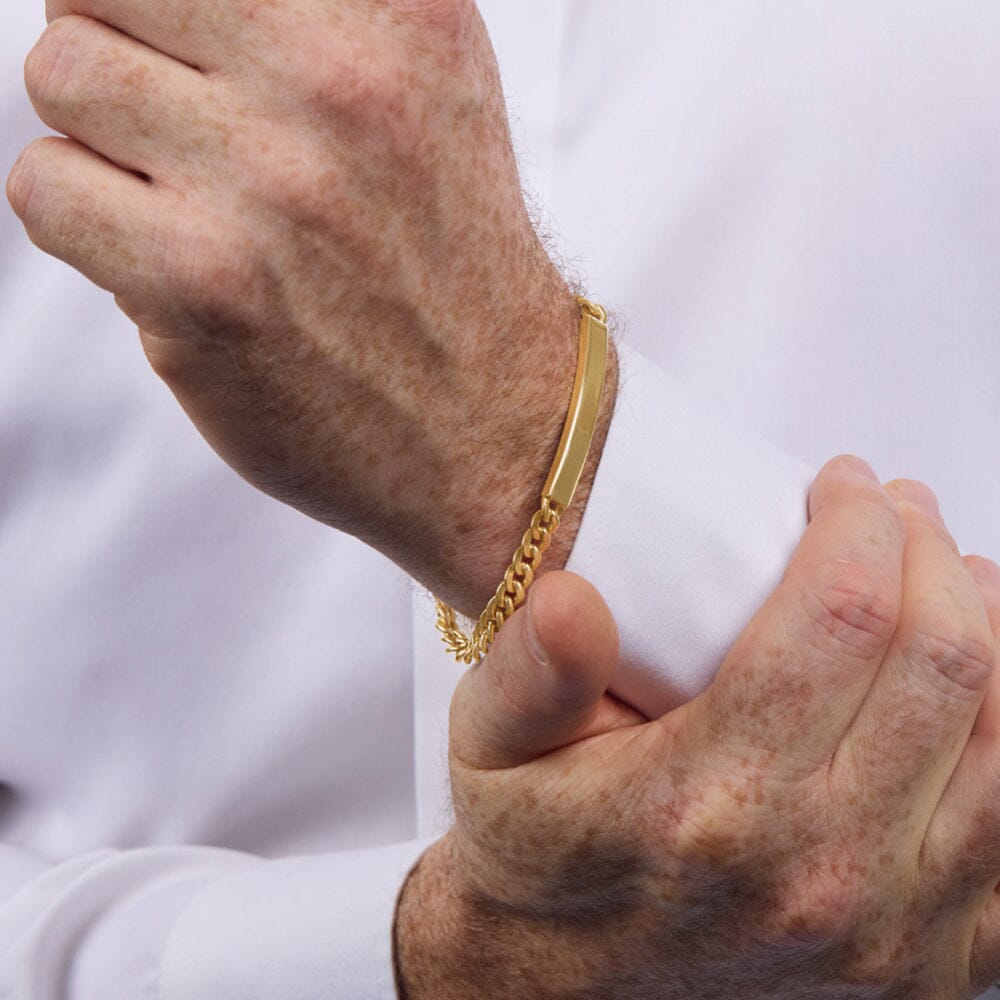 9ct Yellow Gold Silver Infused Curb ID Bracelet Bracelets Bevilles 