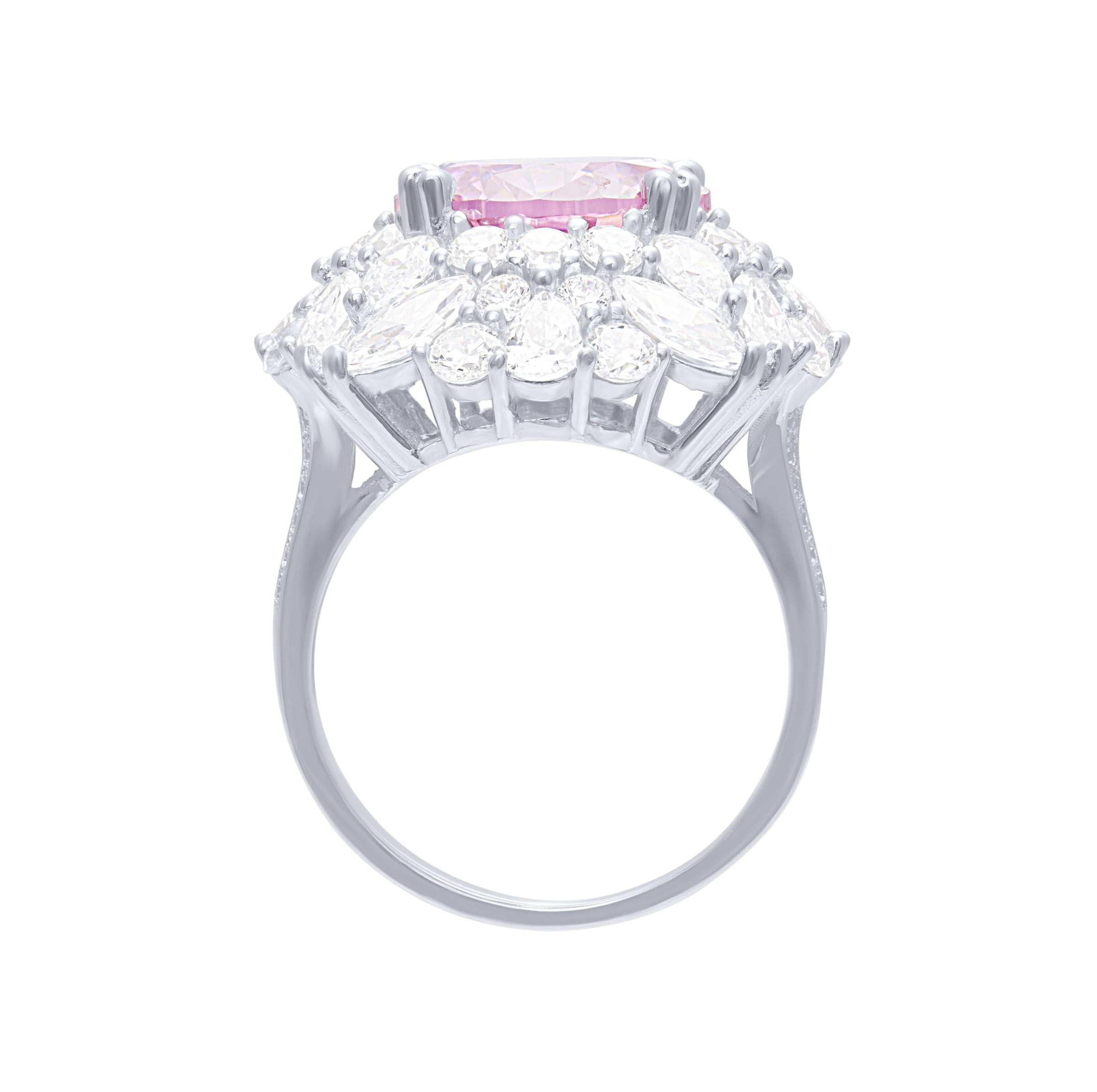 Pink Halo Ring with Cubic Zirconia in Sterling Silver Bevilles Jewellers 