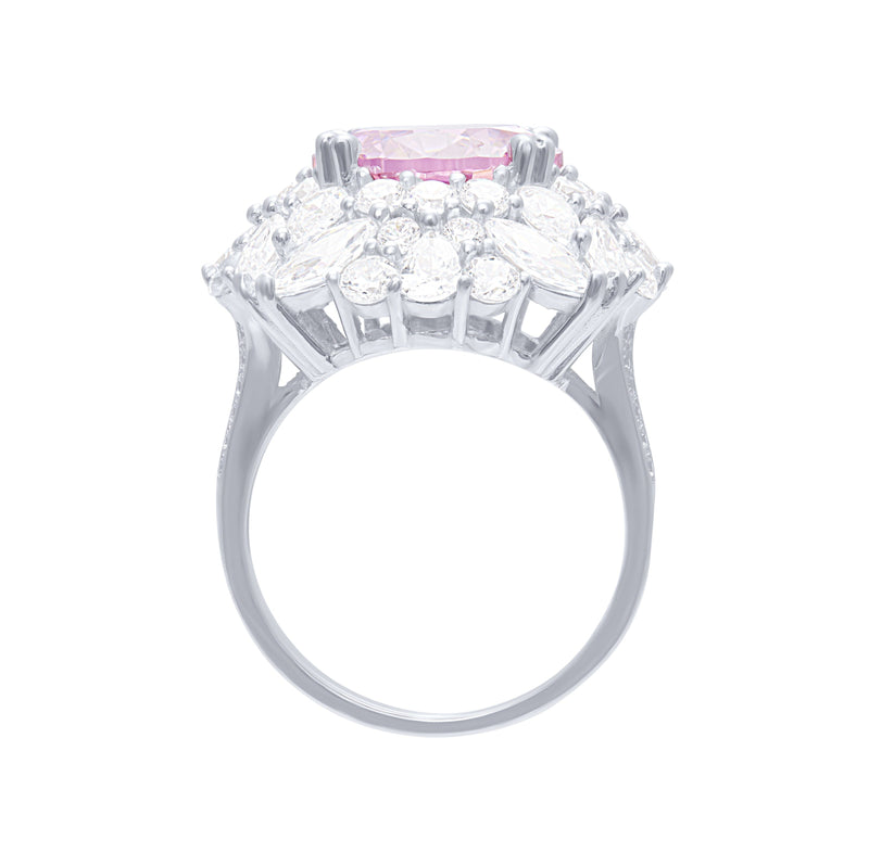 Pink Halo Ring with Cubic Zirconia in Sterling Silver Bevilles Jewellers 