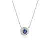 MILESTONE SAPPHIRE HALO PENDANT IN SILVER Bevilles Jewellers 