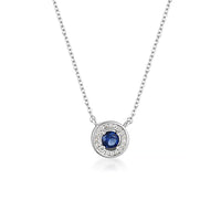MILESTONE SAPPHIRE HALO PENDANT IN SILVER Bevilles Jewellers 