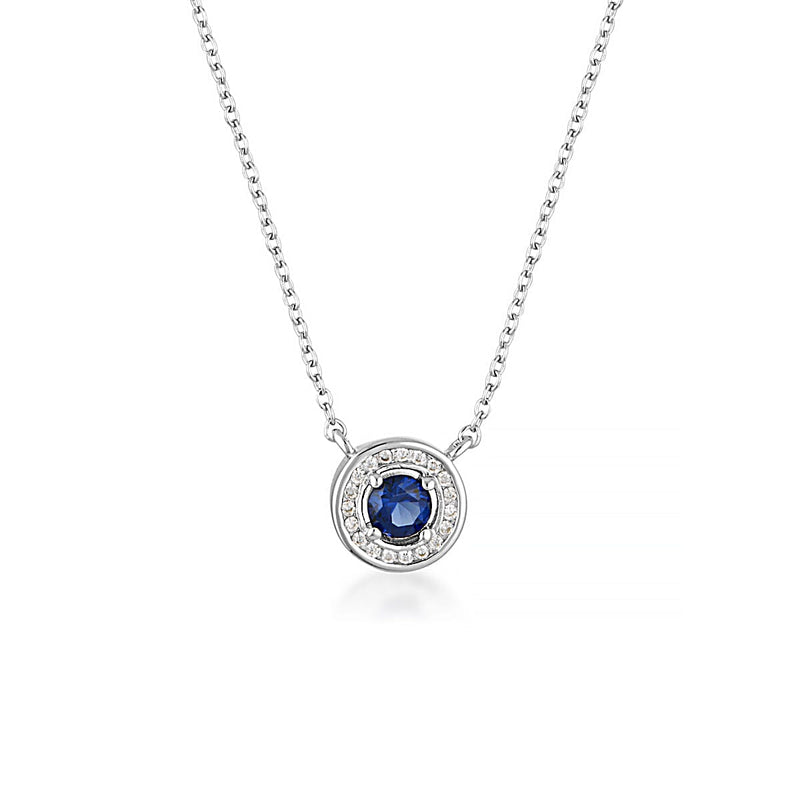 MILESTONE SAPPHIRE HALO PENDANT IN SILVER Bevilles Jewellers 