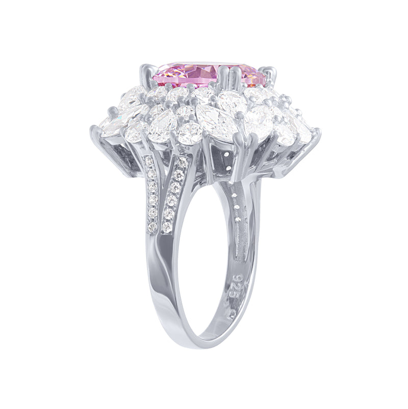 Pink Halo Ring with Cubic Zirconia in Sterling Silver Bevilles Jewellers 
