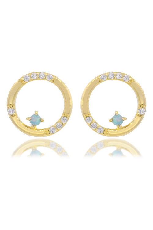OPAL GLOW BLUE CREATED OPAL CIRCLE EARRINGS GOLD Bevilles Jewellers 