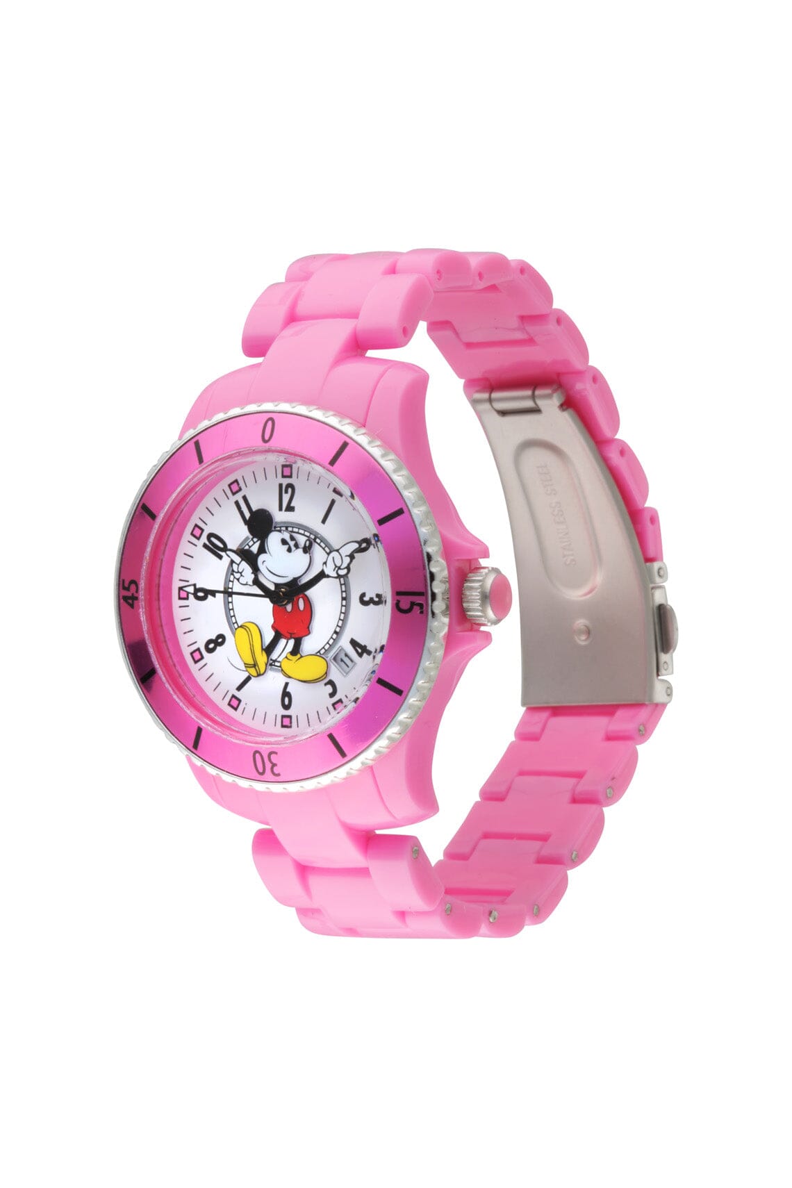 Disney Mickey Sports 40mm White Dial Pink Stainless Steel Watch Watches Disney 