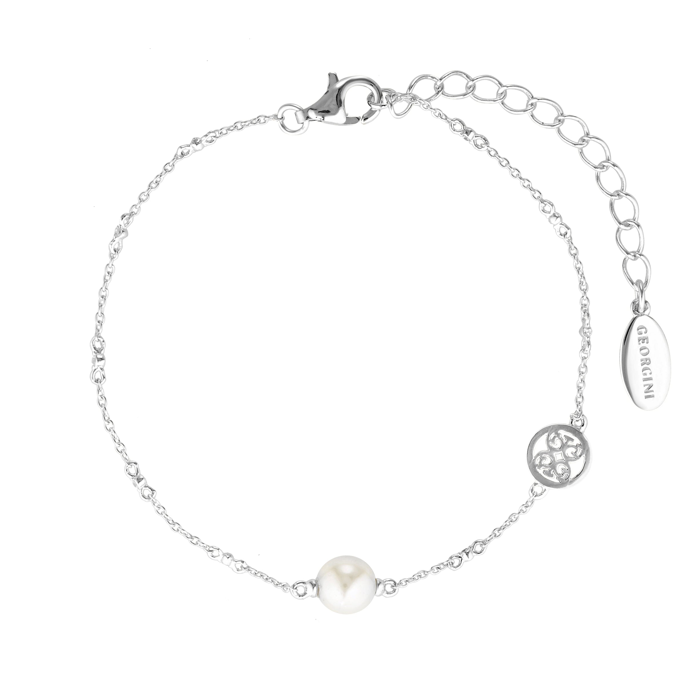 GEORGINI RED CARPET GLOBE PEARL BRACELET SILVER Bevilles Jewellers 